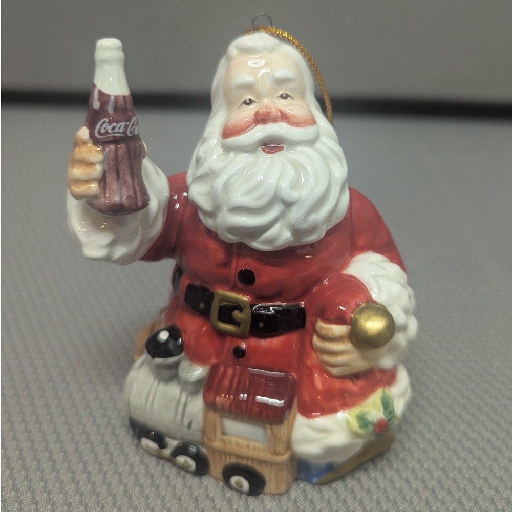 VTG 2001 Coca-Cola Santa Claus Ceramic Christmas Ornament Train Coke Collectible